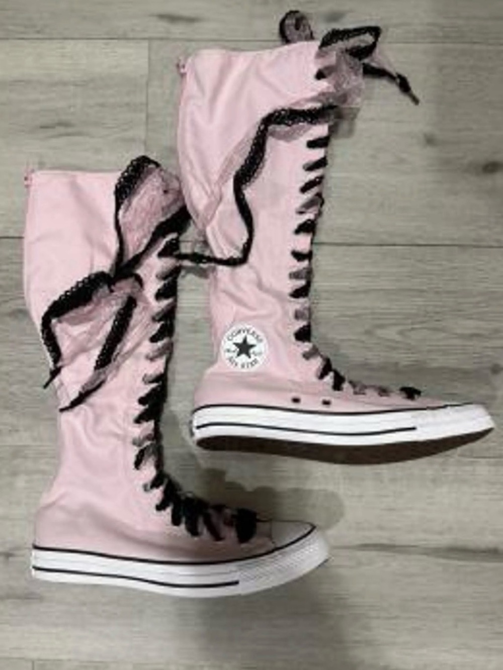 Converse Women’s Pink Knee-High Lace-Up Boots with Black Trim